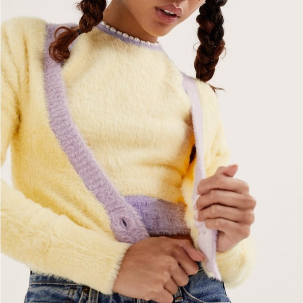 For Love And Lemons Yellow and Lavender Cardigan 2X